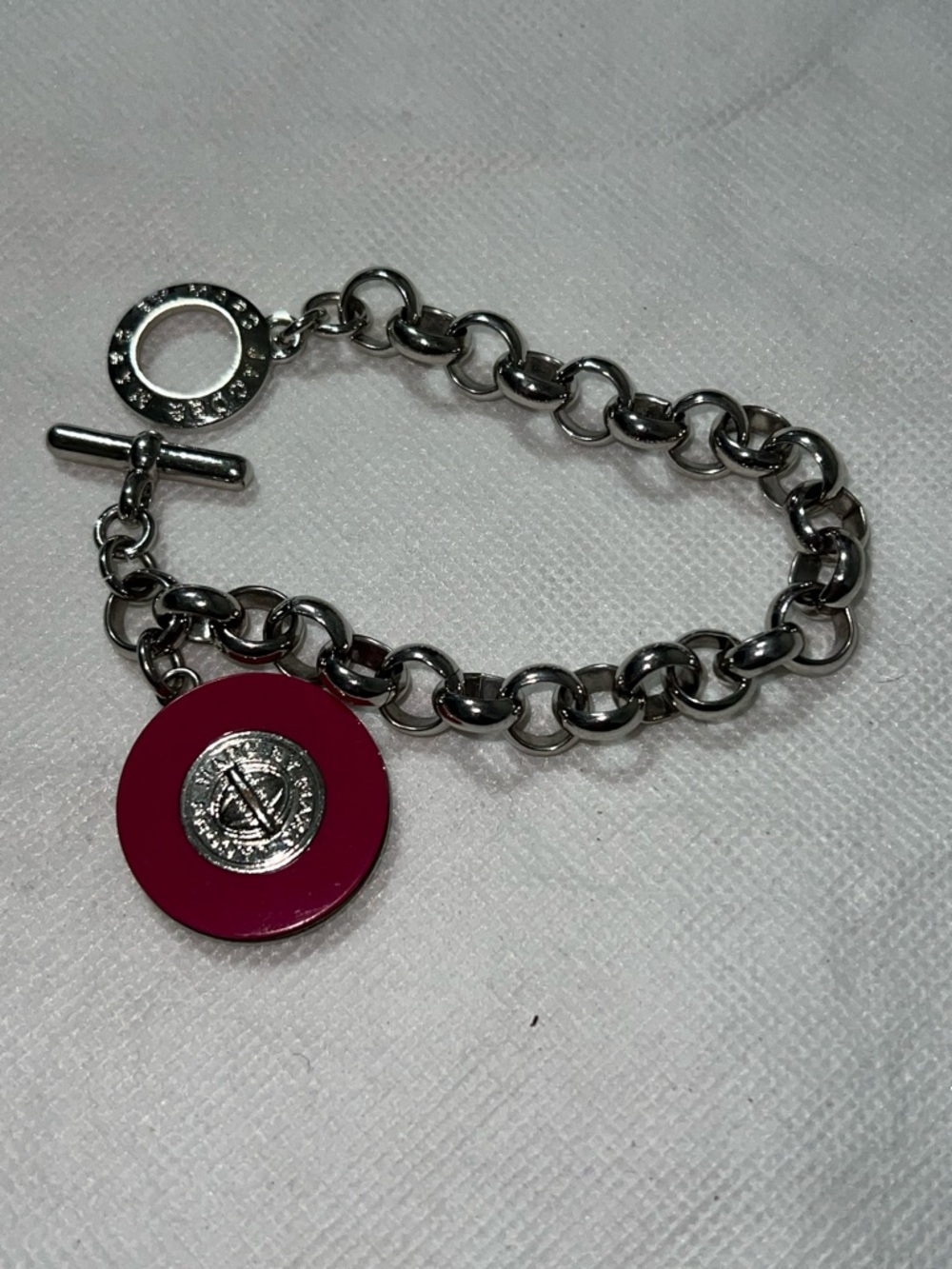 Marc Jacobs Silver Chain Bracelet with Fuchsia Enamel Charm